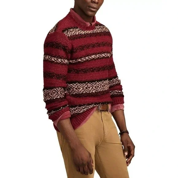 Lucky‎ Brand Fair Isle Jacquard Crew Neck Sweater Cabernet Combo Mens Size Large - Picture 2 of 12